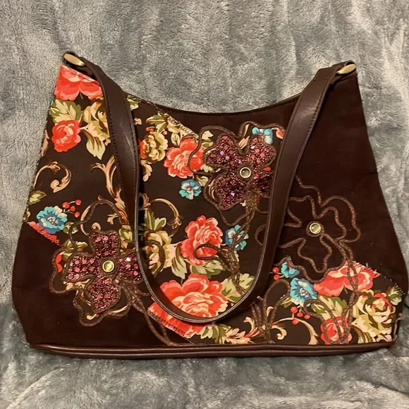 New Bueno purse, handbag. Brown with floral front - Picture 1 of 11